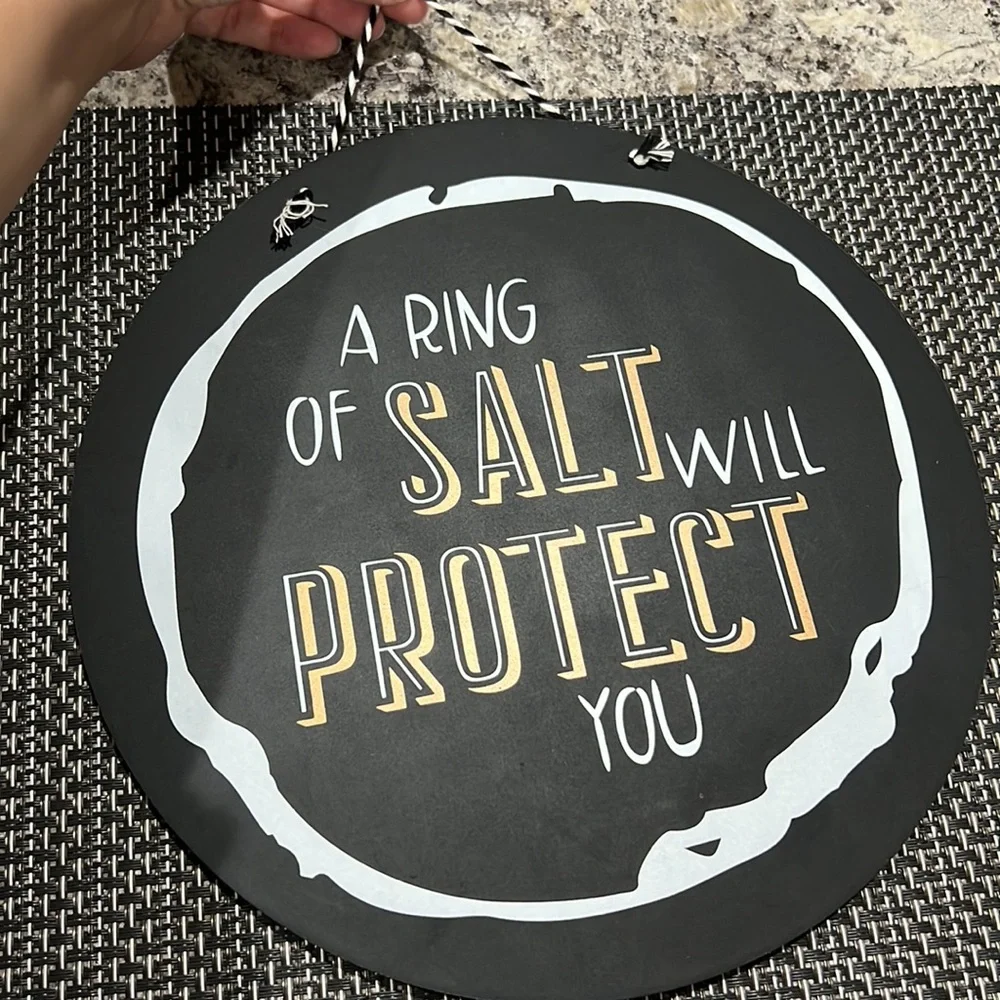 Halloween Double Sided Wood Sign Ring of Salt Happy Haunting Witches Decor NWOT